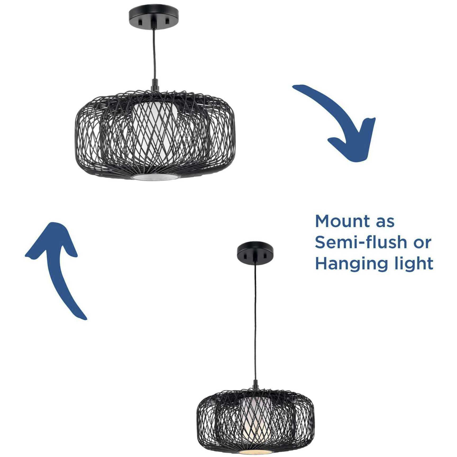 Cordova 1 Light 16 inch Black Rattan Pendant Ceiling Light, Design Series