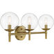 Auresa 3 Light 26 inch Soft Brass Bath Light Wall Light