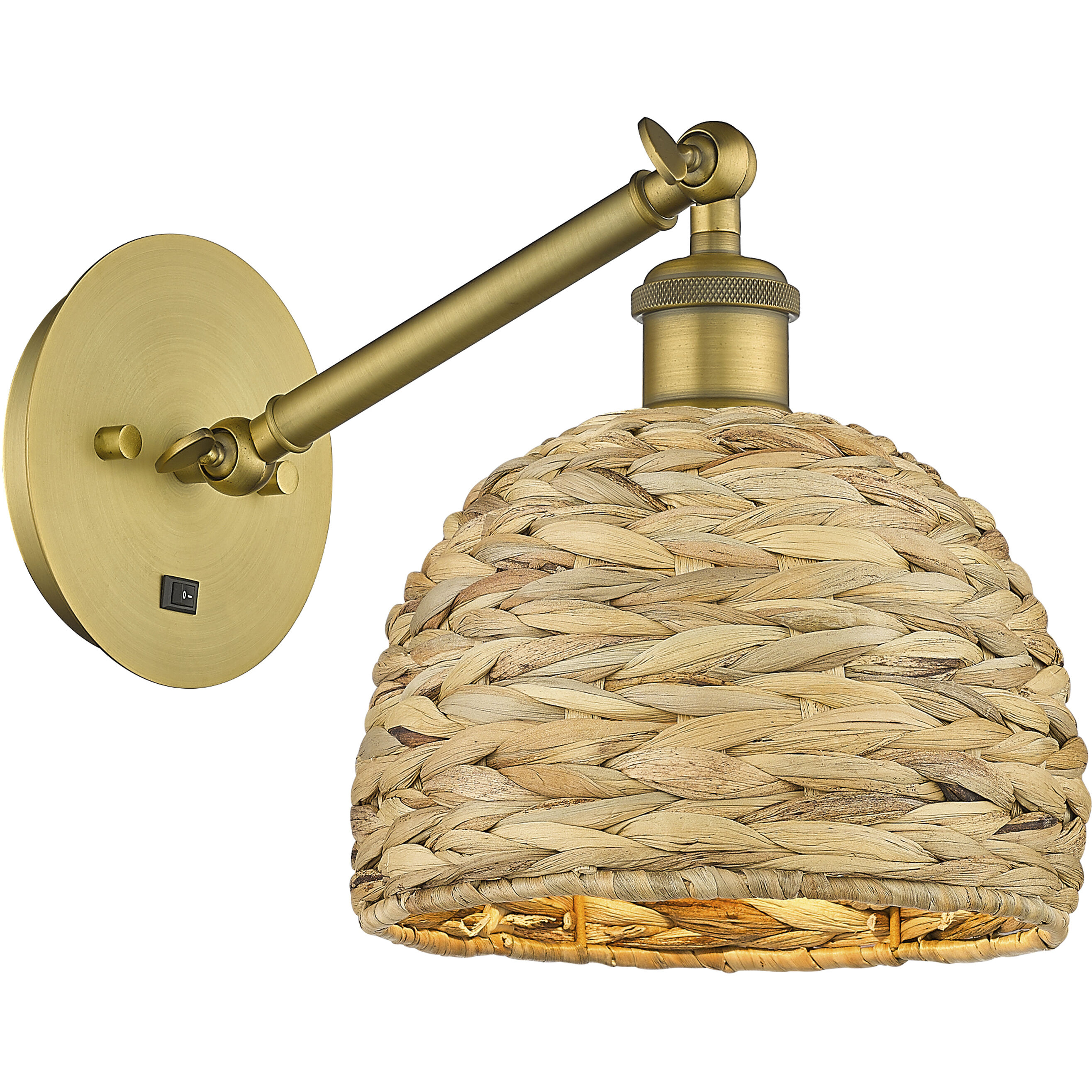 Woven Rattan Sconce Wall Light in Brushed Brass