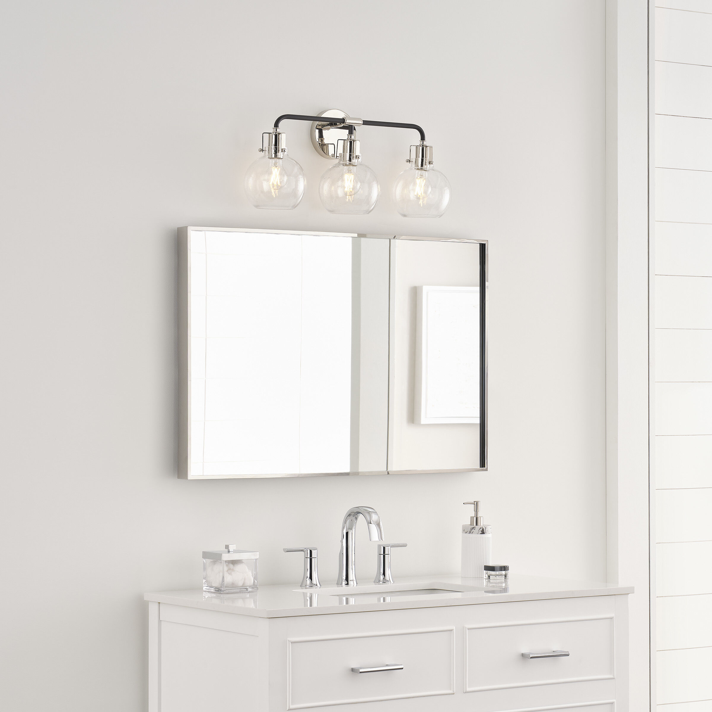 Sean Lavin Clara Vanity Light Wall Light in Polished Nickel / Textured Black