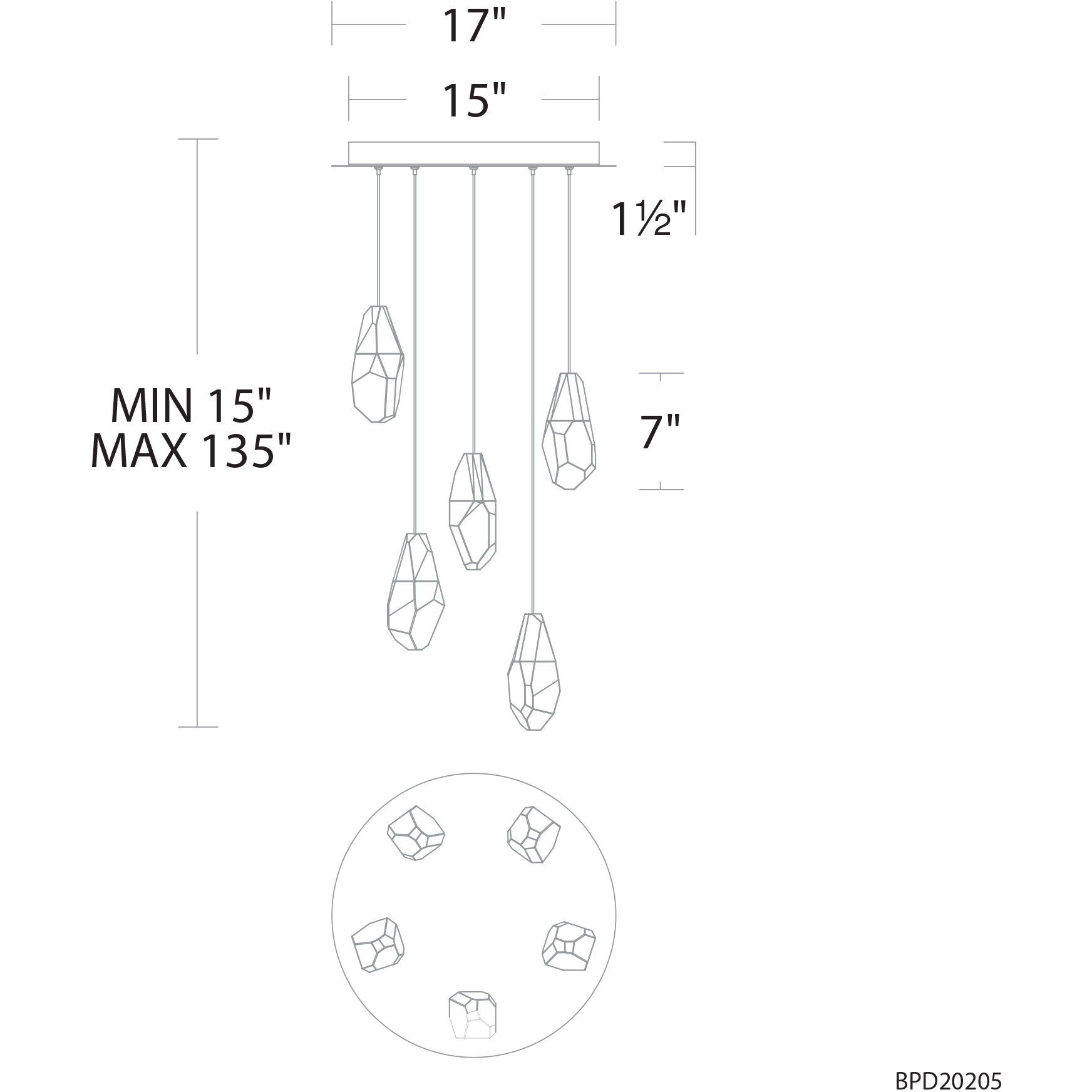 Martini LED 17 inch Black Multi-Light Pendant Ceiling Light in Optic Haze, Beyond
