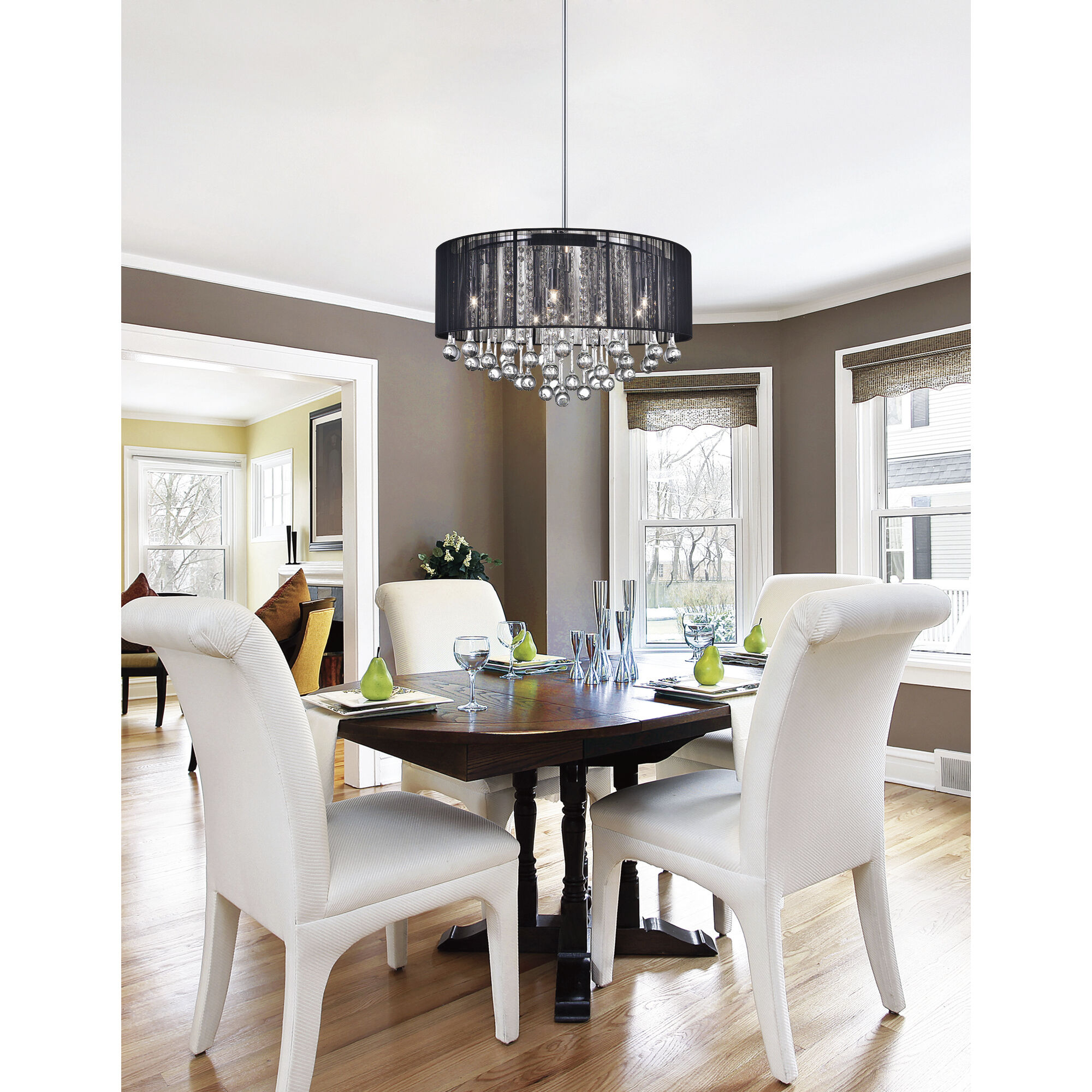 Water Drop 6 Light 18 inch Chrome Drum Shade Chandelier Ceiling Light in Black