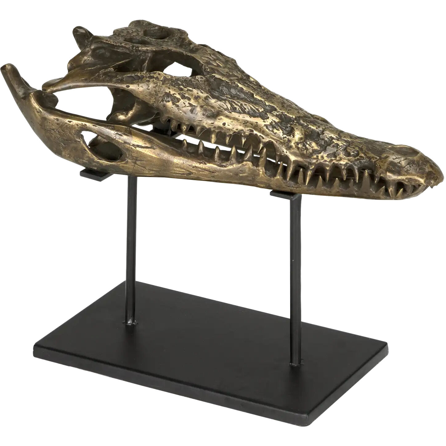 Brass Alligator On Stand Antique Brass with Matte Black Decor Accessory, Medium