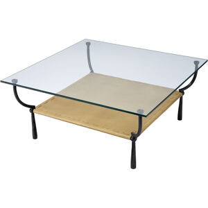 Renzo 39 X 17 inch Black and Cashew Leather Coffee Table
