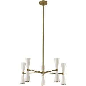 Milo LED 28 inch White and Vintage Brass Chandelier Ceiling Light, 5 Arm