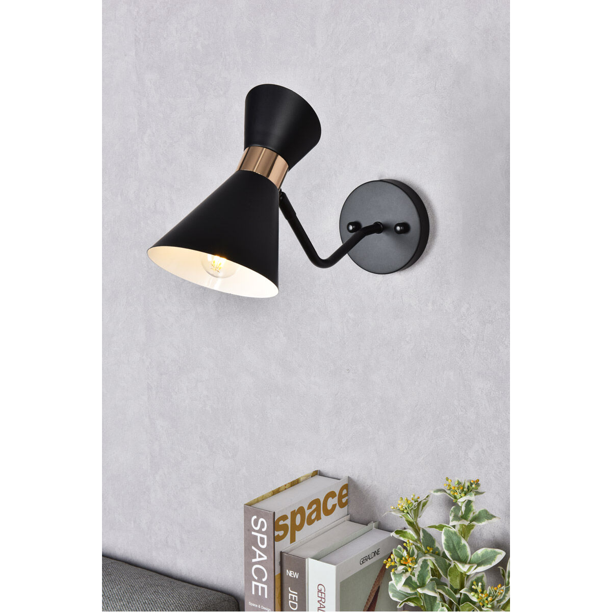 Halycon 1 Light 16.6 inch Black and Golden Bath Sconce Wall Light