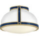 Barton 2 Light 14.25 inch Gloss White with Lacquered Brass and Vivid Navy Flush Mount Ceiling Light