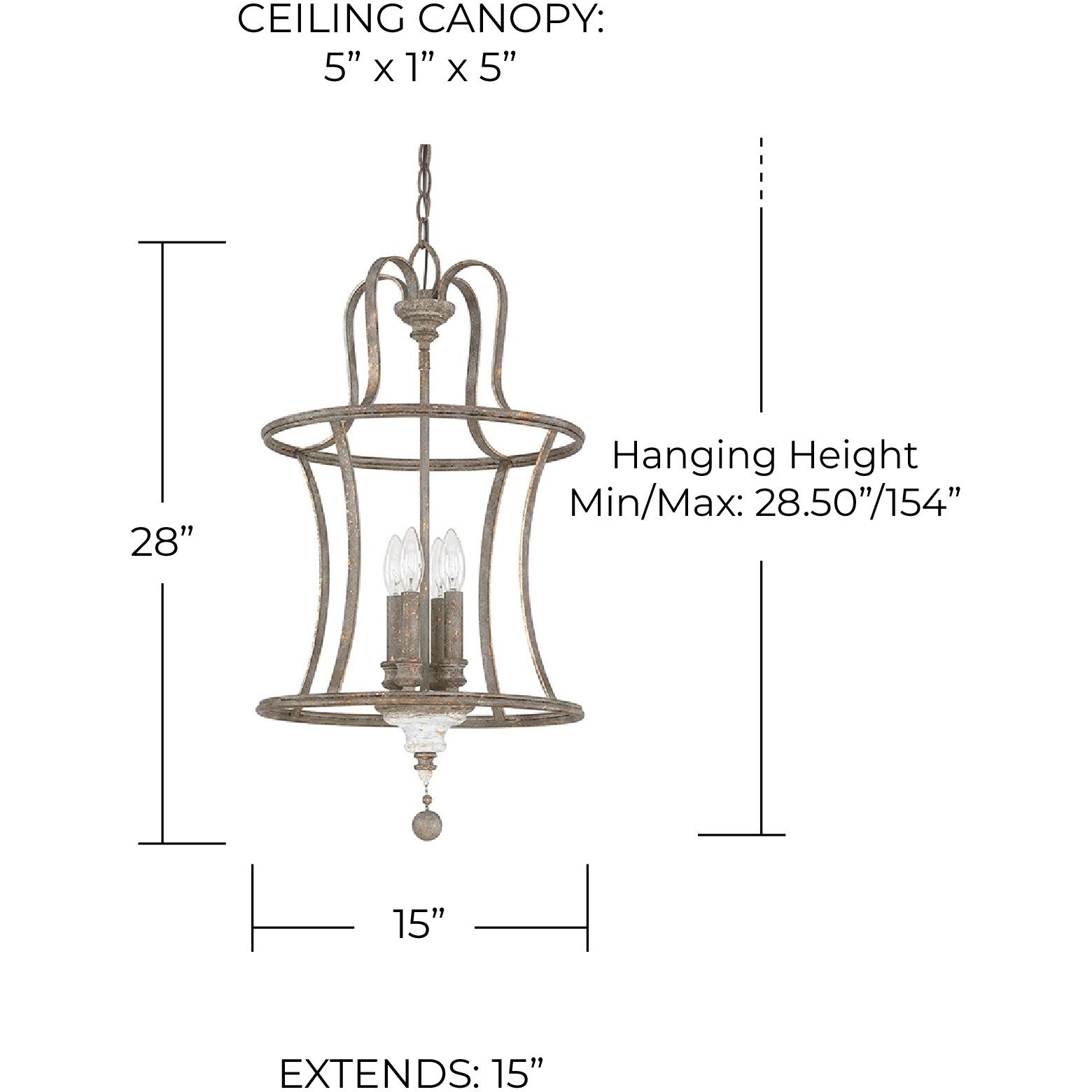 Zoe 4 Light 15 inch French Antique Pendant Ceiling Light