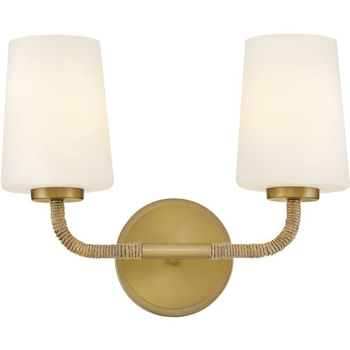 Kline 2 Light 14.25 inch Lacquered Brass with Natural Vanity Light Wall Light in Etched Opal, Small