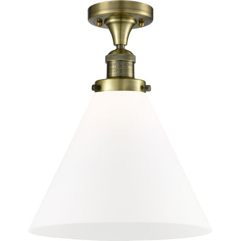 Franklin Restoration X-Large Cone LED 12 inch Antique Brass Semi-Flush Mount Ceiling Light in Matte White Glass, Franklin Restoration