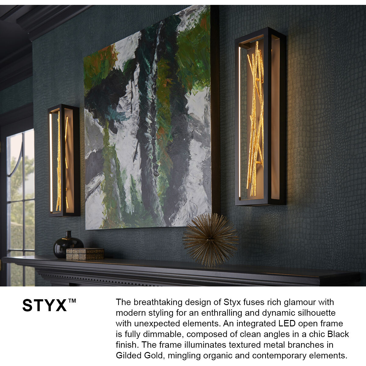 Styx LED 45 inch Black Chandelier Ceiling Light, Linear & Oval