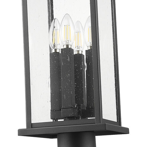 Tiberius 4 Light 120 inch Black Outdoor Post Mounted Fixture in Clear Seedy Glass