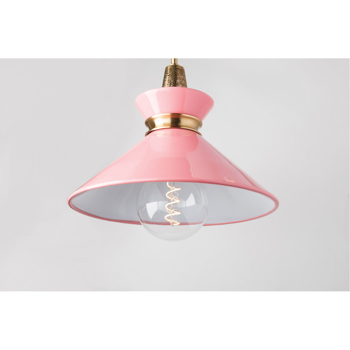 Kiki 1 Light 14 inch Aged Brass Pendant Ceiling Light in Pink Metal