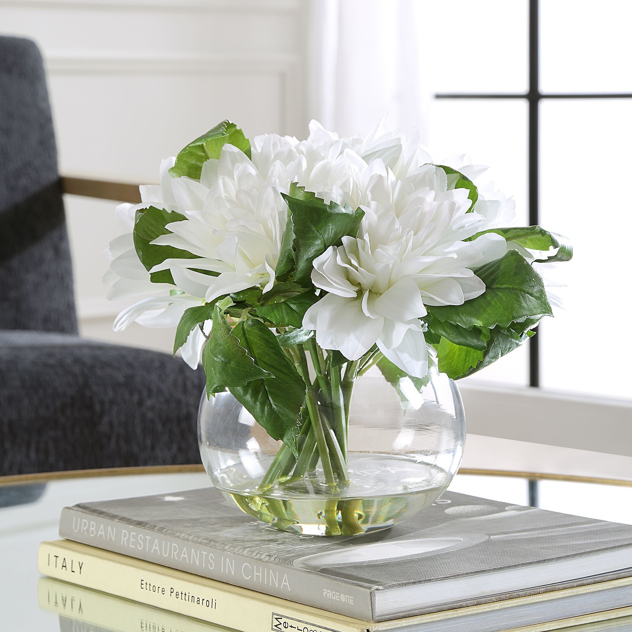 Virtue Dahlia Green and White Centerpiece