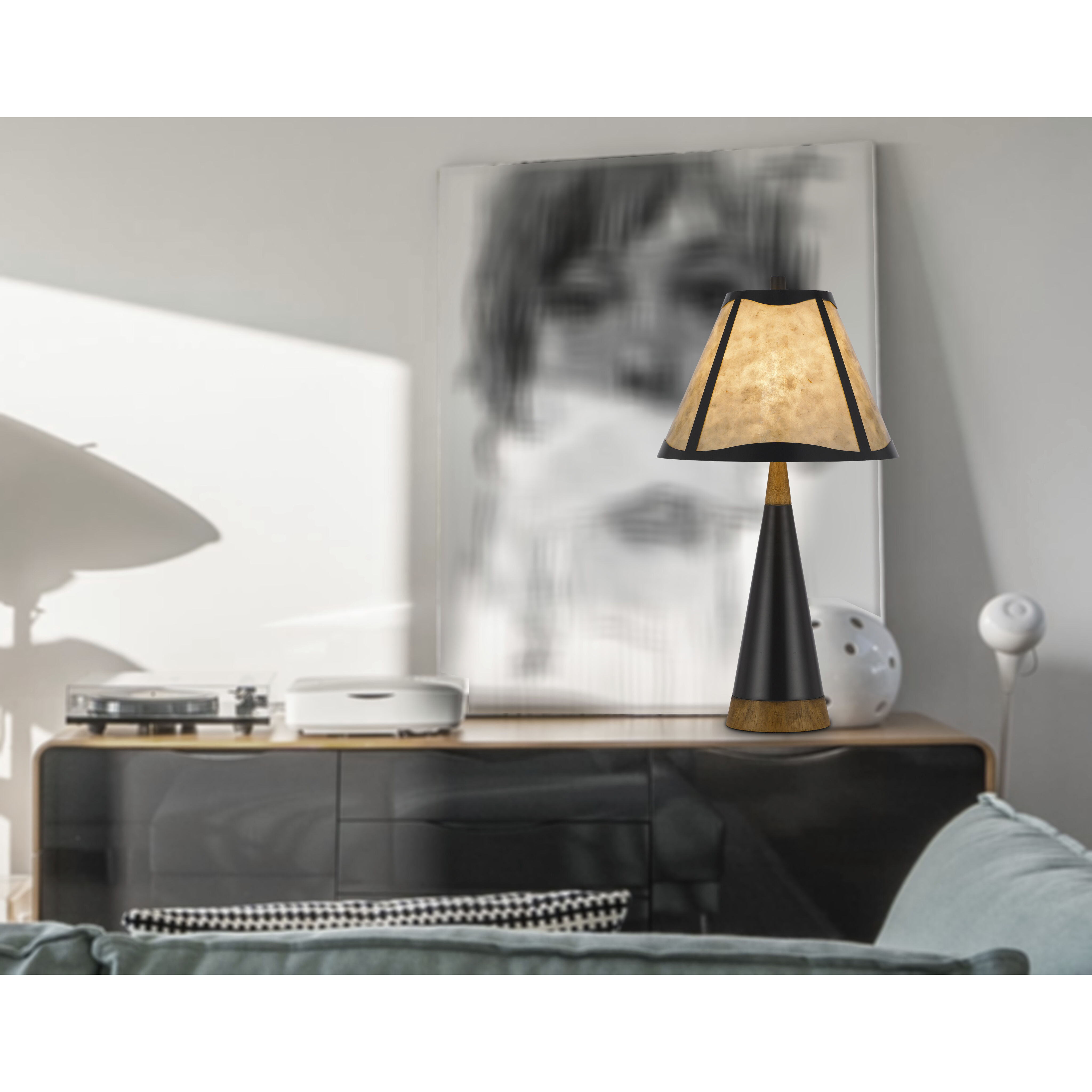 Clemente 30 inch 150.00 watt Mica with Black and Wood Table Lamp Portable Light