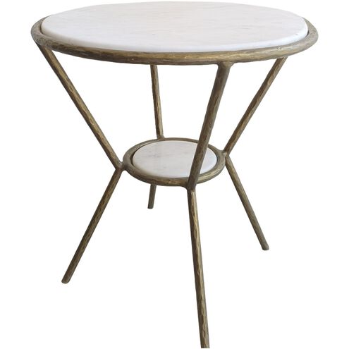 Refuge 25.5 X 23 inch Antique Gold and White Marble Side Table