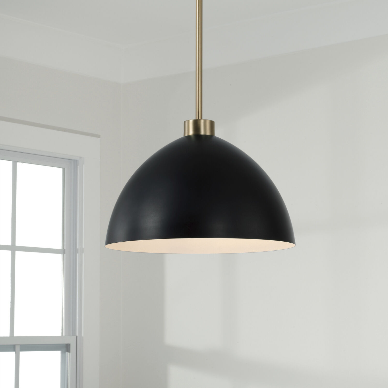 Ross 1 Light 13 inch Aged Brass Pendant Ceiling Light in Matte Black with White Interior