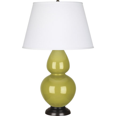 Double Gourd 31 inch 150.00 watt Citron Glazed Ceramic with Deep Patina Bronze Table Lamp Portable Light in Pearl Dupioni