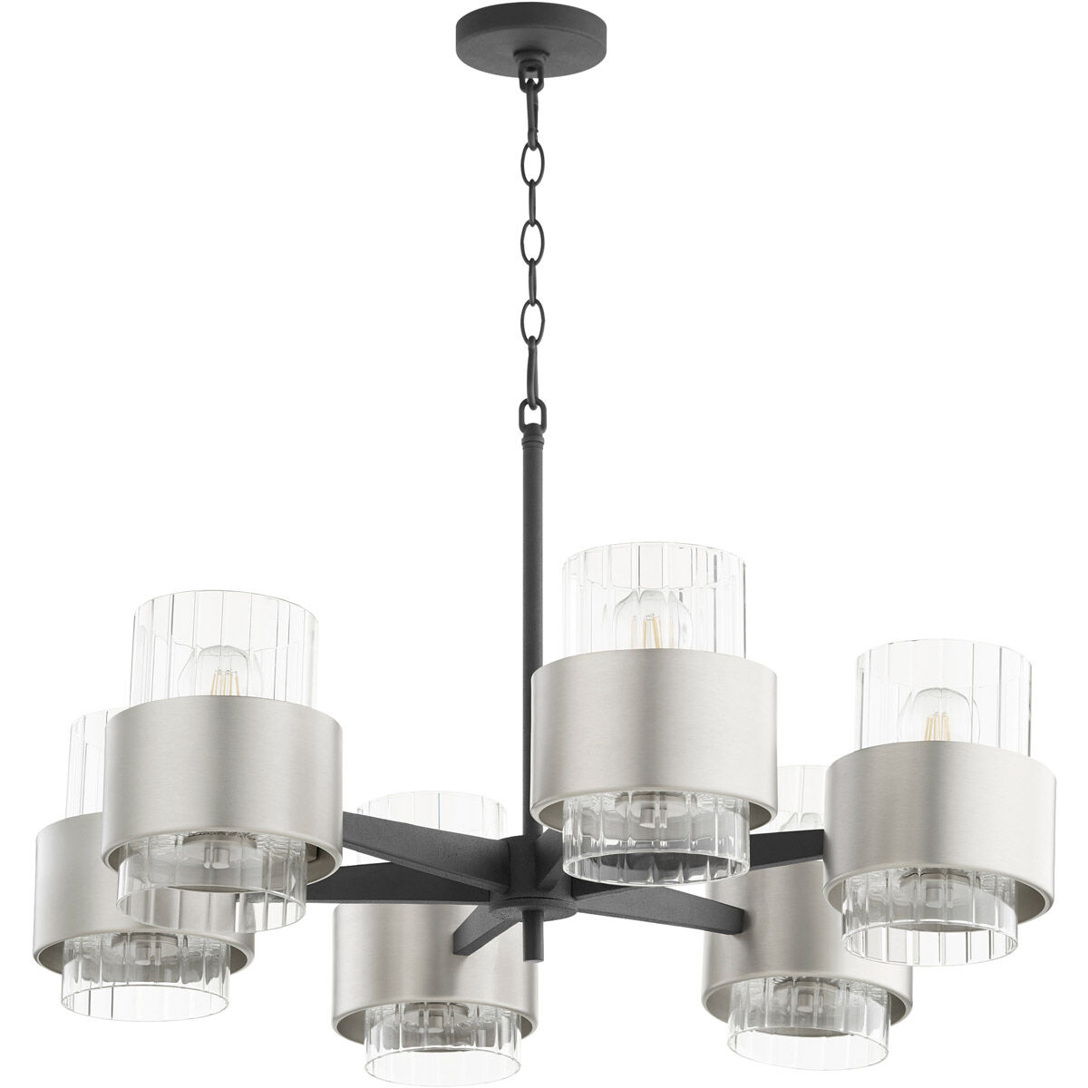Epsilon 6 Light 25 inch Noir and Satin Nickel Chandelier Ceiling Light
