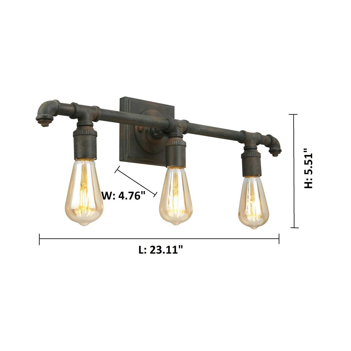 Wymer 3 Light 23.11 inch Zinc Bath Vanity Wall Light
