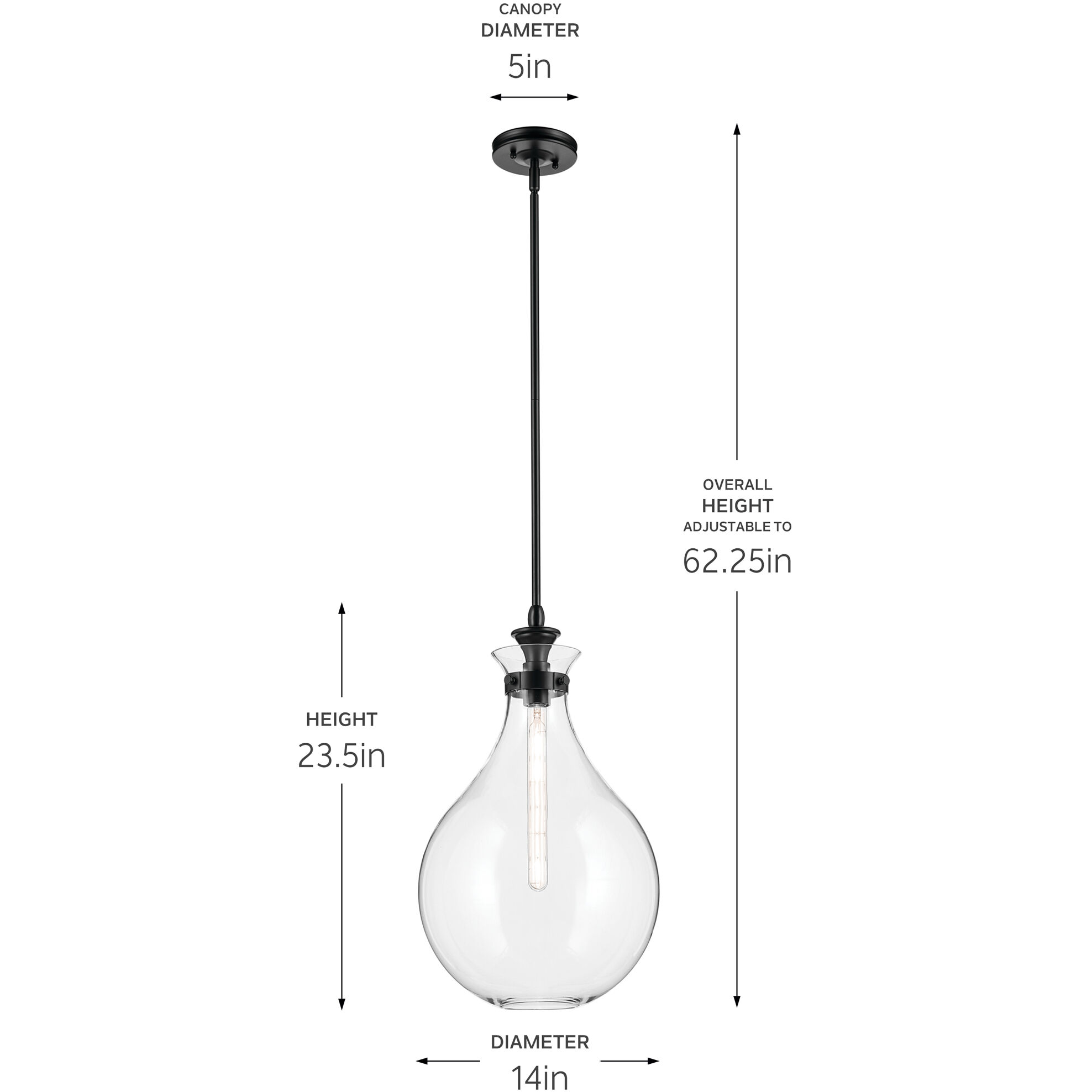 Laria 1 Light Black Pendant Ceiling Light in Clear