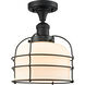 Franklin Restoration Large Bell Cage LED 8 inch Black Antique Brass Semi-Flush Mount Ceiling Light in Matte White with Cage, Franklin Restoration