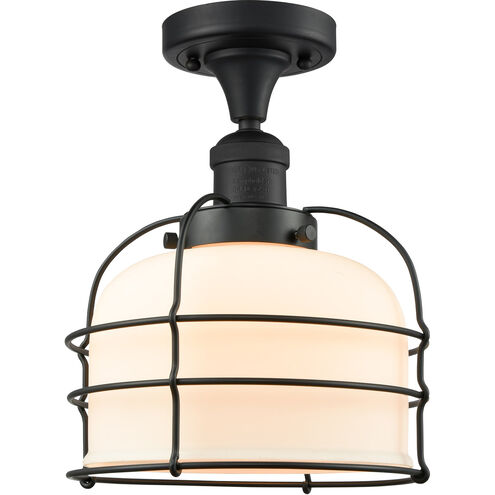 Franklin Restoration Large Bell Cage LED 8 inch Black Antique Brass Semi-Flush Mount Ceiling Light in Matte White with Cage, Franklin Restoration