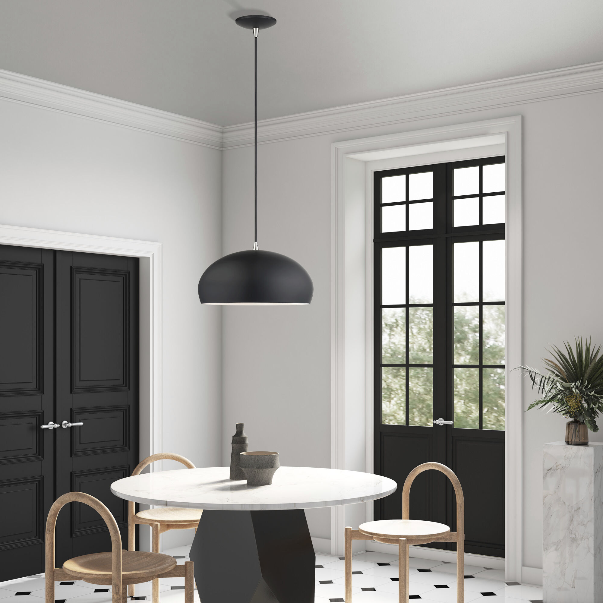 Domma 1 Light 14 inch Black with Brushed Nickel Accents Pendant Ceiling Light