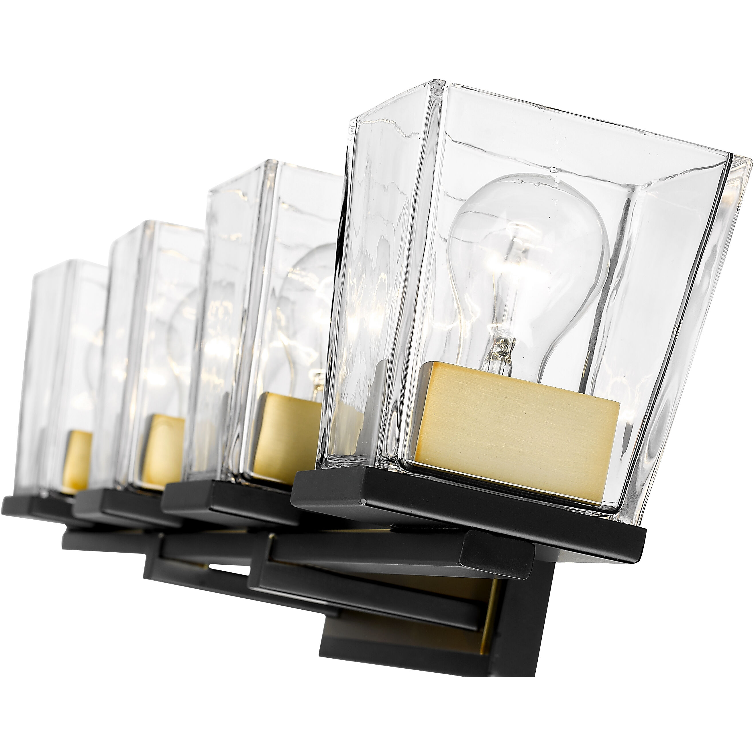 Bleeker Street 4 Light 33 inch Matte Black and Olde Brass Vanity Wall Light