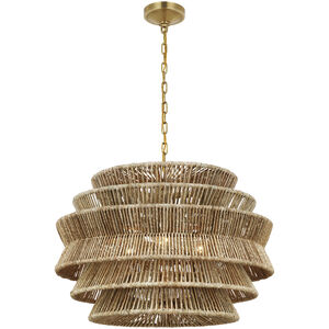 Chapman & Myers Antigua LED 30 inch Antique-Burnished Brass and Natural Abaca Drum Chandelier Ceiling Light, Medium
