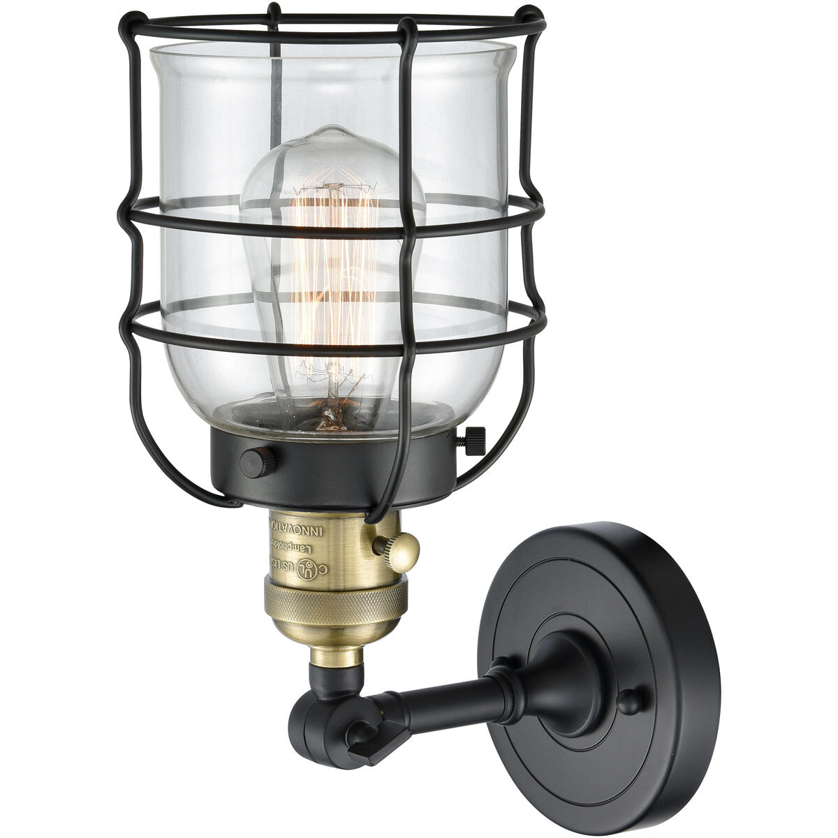 Franklin Restoration Small Bell Cage LED 6 inch Black Antique Brass Sconce Wall Light, Franklin Restoration