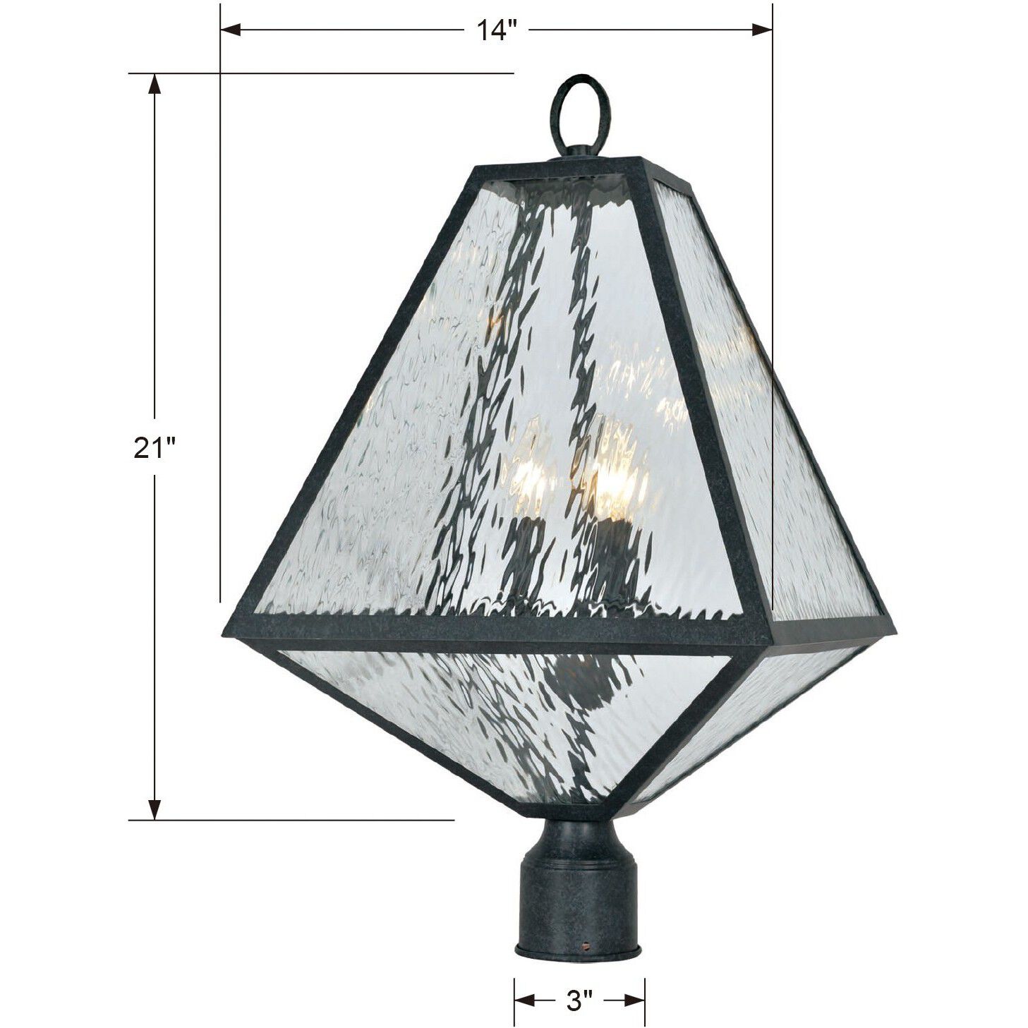 Glacier 3 Light 21 inch Black Charcoal Outdoor Post in Water