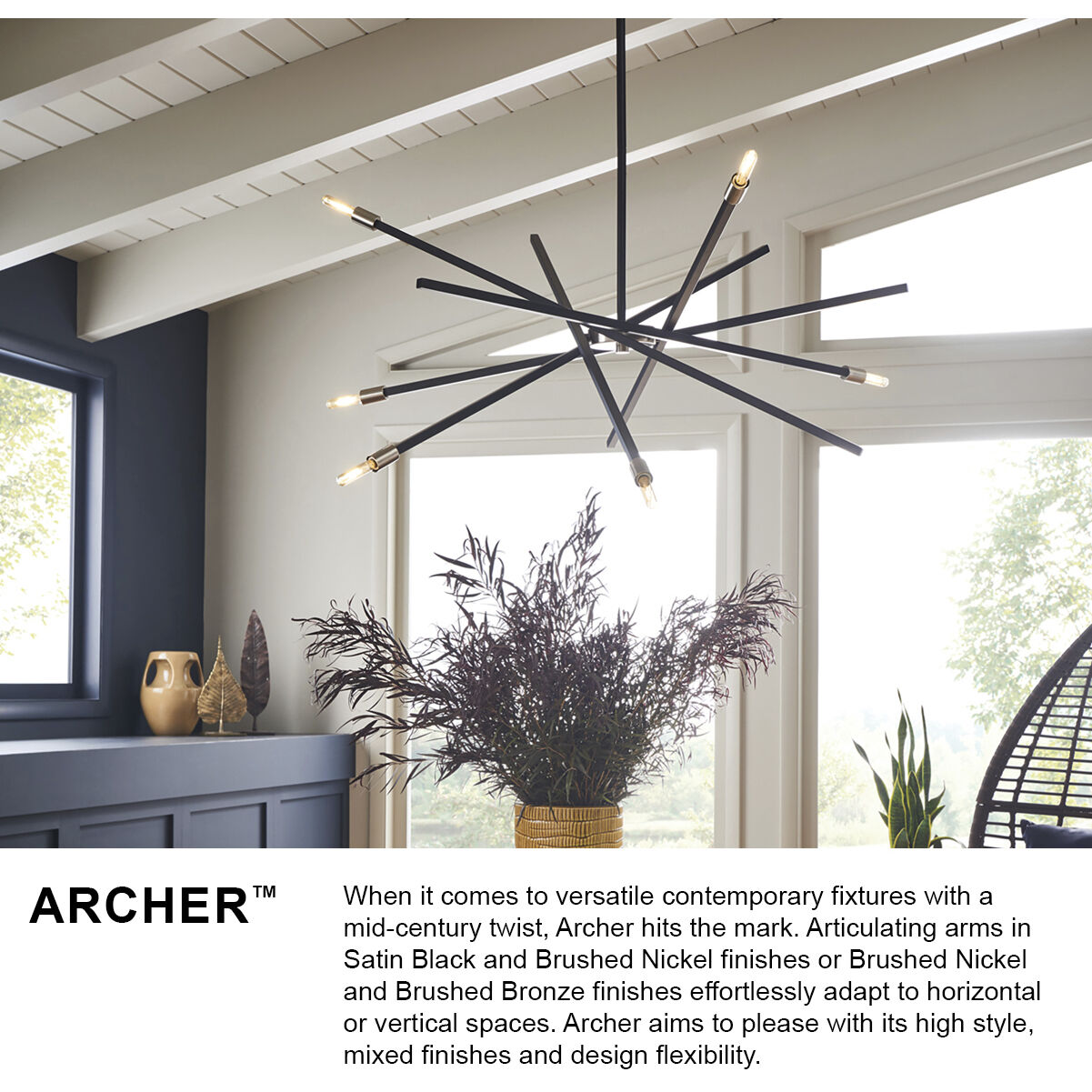 Archer 6 Light 26 inch Heritage Brass with Black Indoor Chandelier Ceiling Light