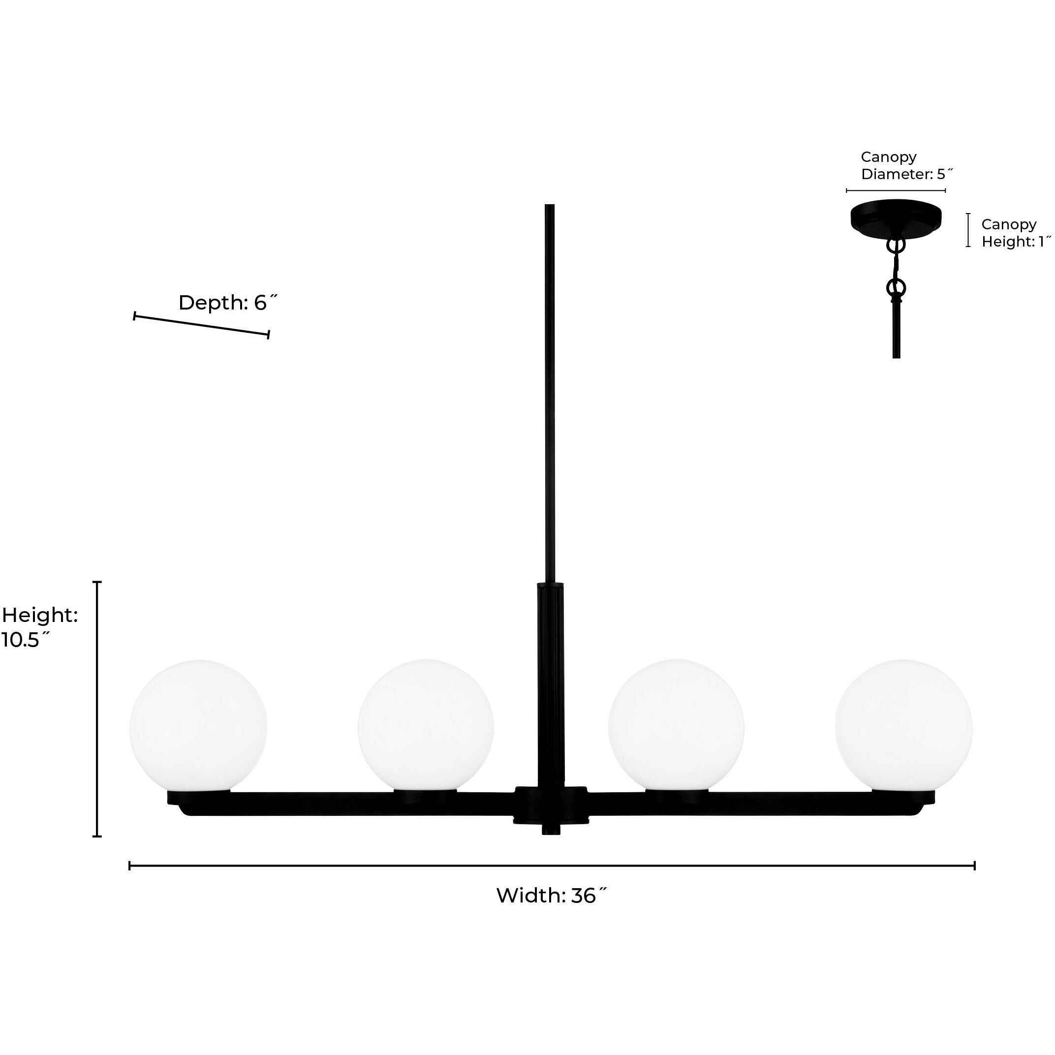 Ardeva 4 Light 36 inch Matte Black Linear Chandelier Ceiling Light