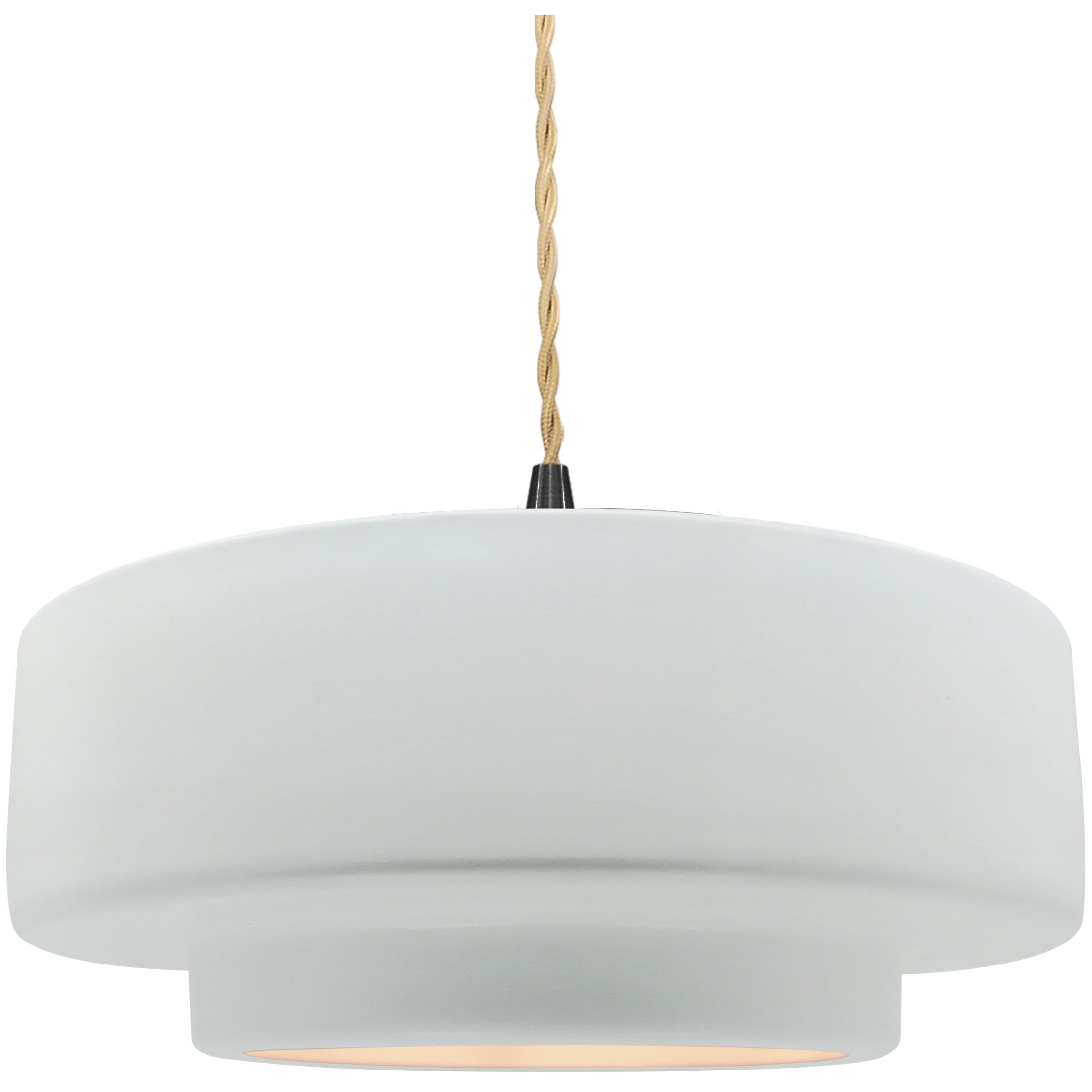 Radiance Collection - Tier Pendant Ceiling Light in Matte Black, Replaceable Bulb, Beige Twist Cord, Gloss White (outside and inside of fixture), 14.5W x 5.25H, Form+Finish+Function