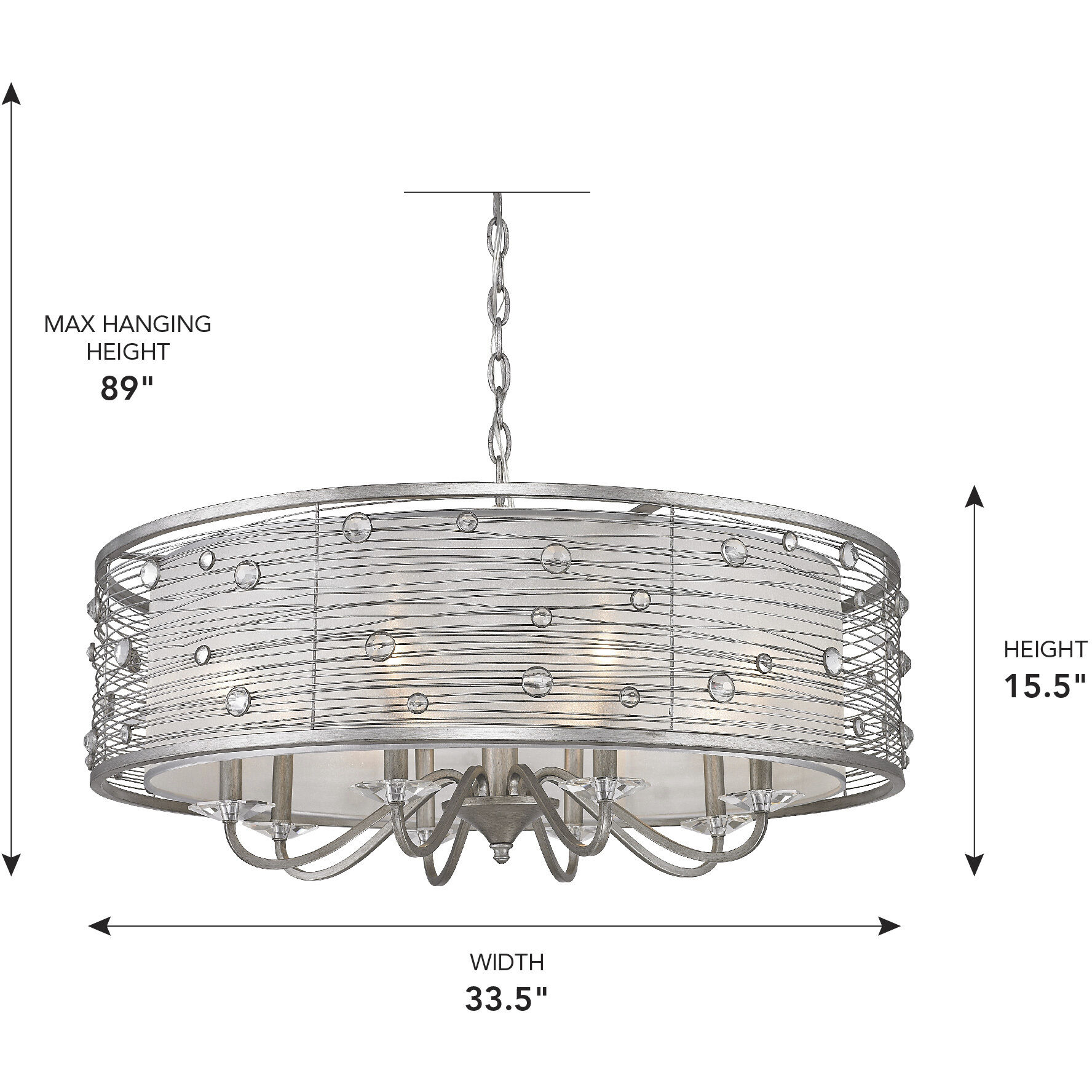 Joia 33.5 inch 60.00 watt Peruvian Silver Chandelier Ceiling Light, Large
