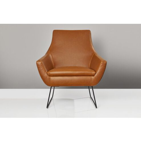Kendrick Camel Brown Distressed PU Leather and Matte Black Accent Chair