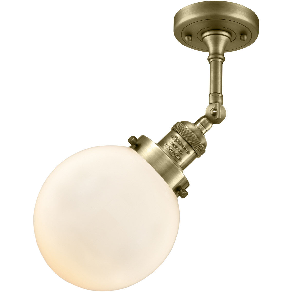 Franklin Restoration Beacon 1 Light 6 inch Antique Brass Semi-Flush Mount Ceiling Light in Cased Matte White Glass, Franklin Restoration