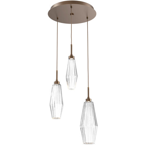 Aalto LED 17.3 inch Flat Bronze Chandelier Ceiling Light in Optic Rib Clear, 2700K LED, Round Multi-Port
