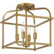 Transitional 4 Light 12 inch Natural Brass Semi-Flush Ceiling Light