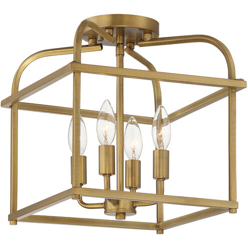 Transitional 4 Light 12 inch Natural Brass Semi-Flush Ceiling Light