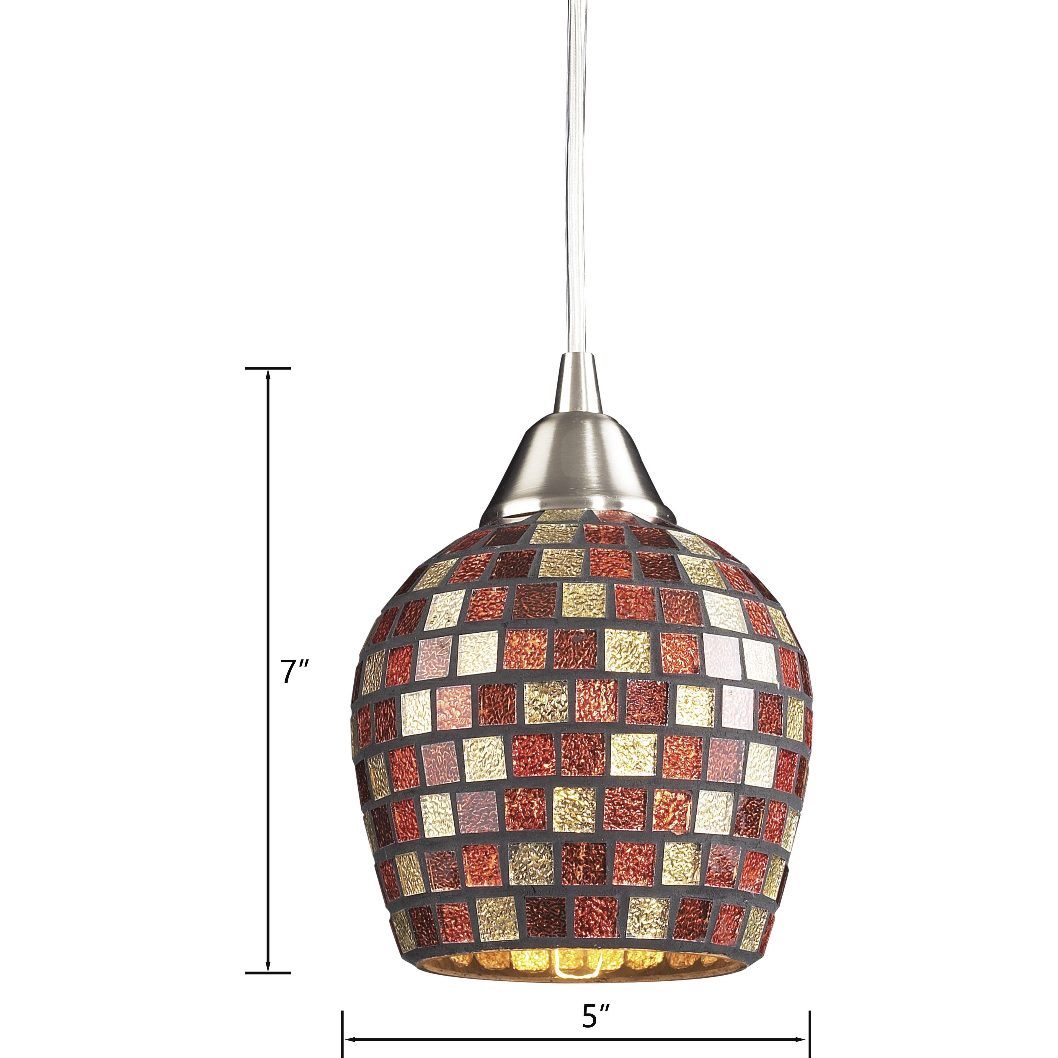 Fusion 1 Light 5 inch Satin Nickel Mini Pendant Ceiling Light in Multicolor Mosaic Glass