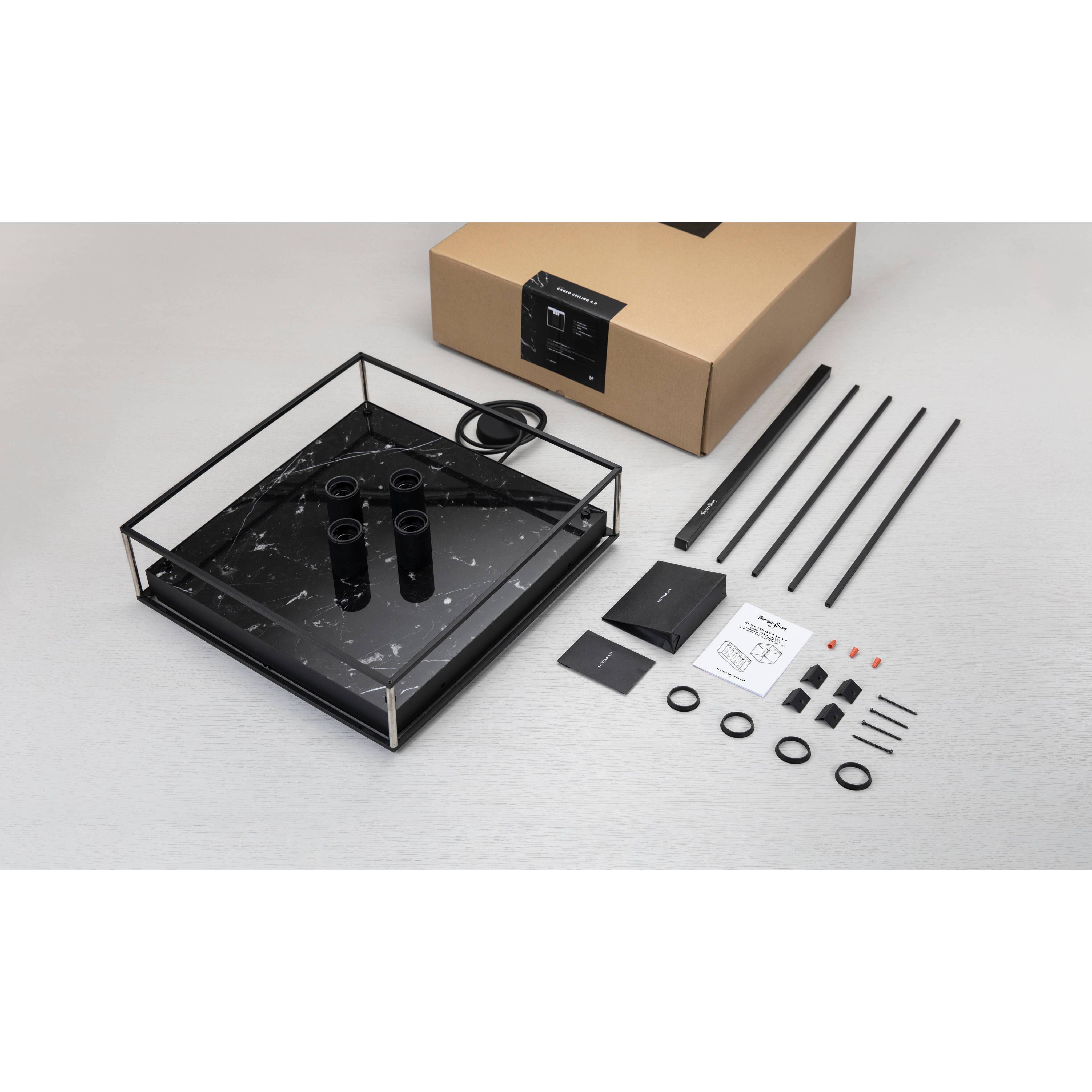 Caged 4 Light 19.69 inch Black Marble Semi-Flush Mount Ceiling Light