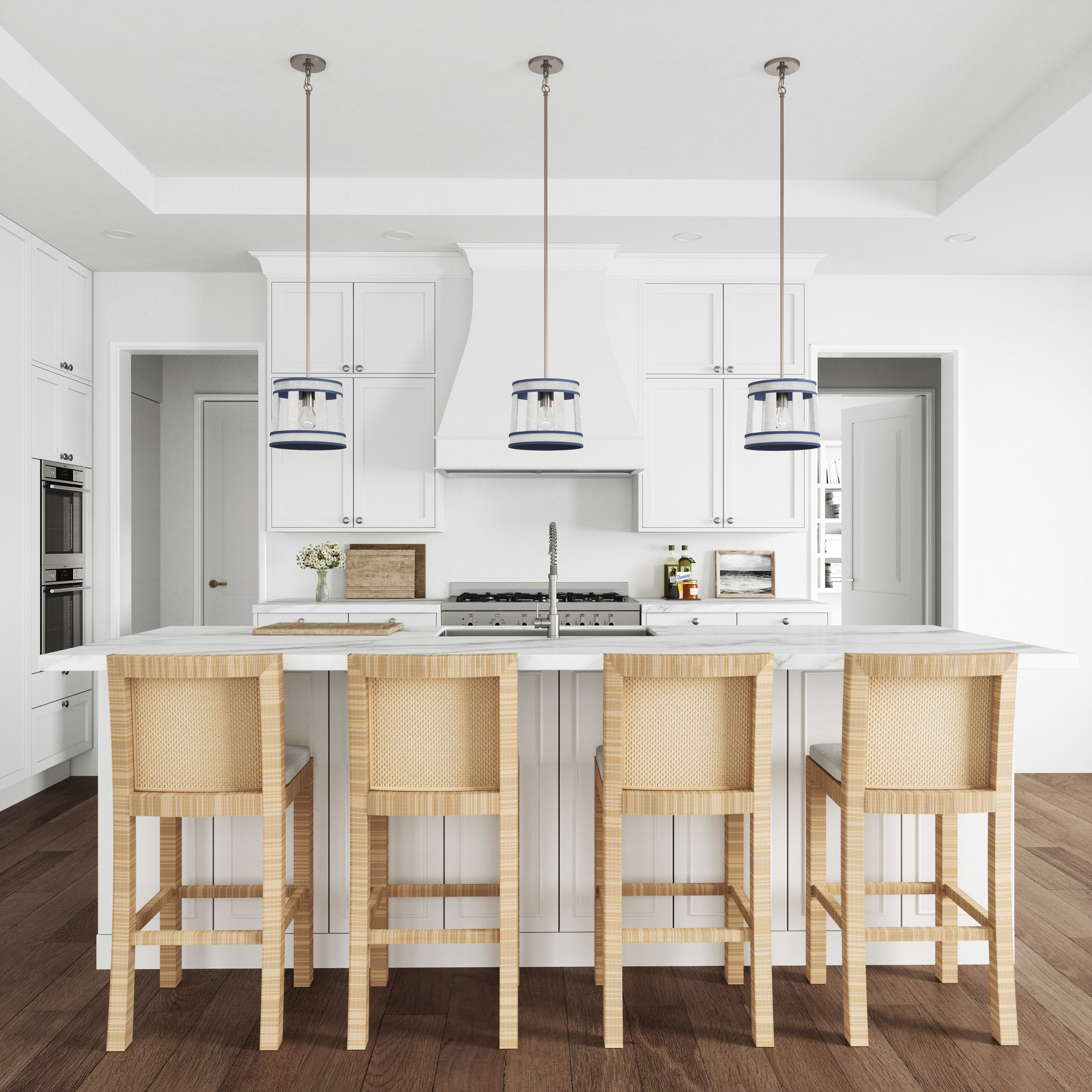 White Burlap 1 Light 10 inch White with Blue and Satin Nickel Pendant Ceiling Light