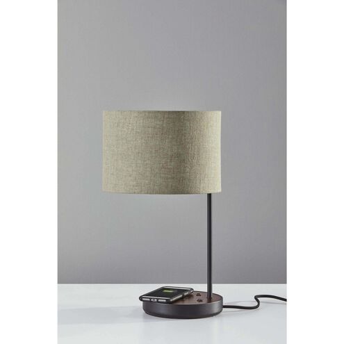 Oliver 20 inch 100.00 watt Matte Black and Walnut Poplar Wood Table Lamp Portable Light, with AdessoCharge Wireless Charging Pad and USB Port 