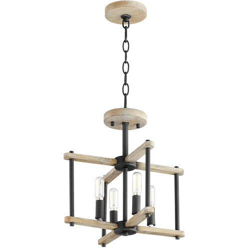 Silva 4 Light 14 inch Noir with Weathered Oak Dual Mount Ceiling Light, Pendant/Semi-Flush Convertible