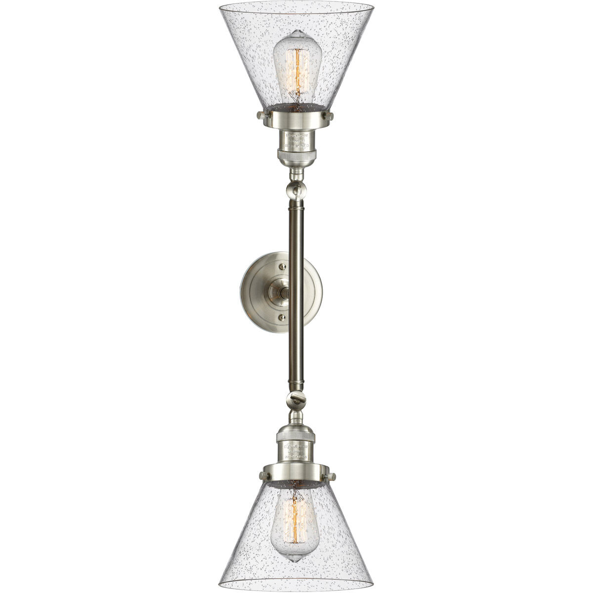 Franklin Restoration Large Cone LED 18 inch Brushed Satin Nickel Bath Vanity Light Wall Light in Seedy Glass, Franklin Restoration
