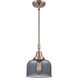 Franklin Restoration Large Bell 1 Light 8 inch Antique Copper Mini Pendant Ceiling Light in Plated Smoke Glass