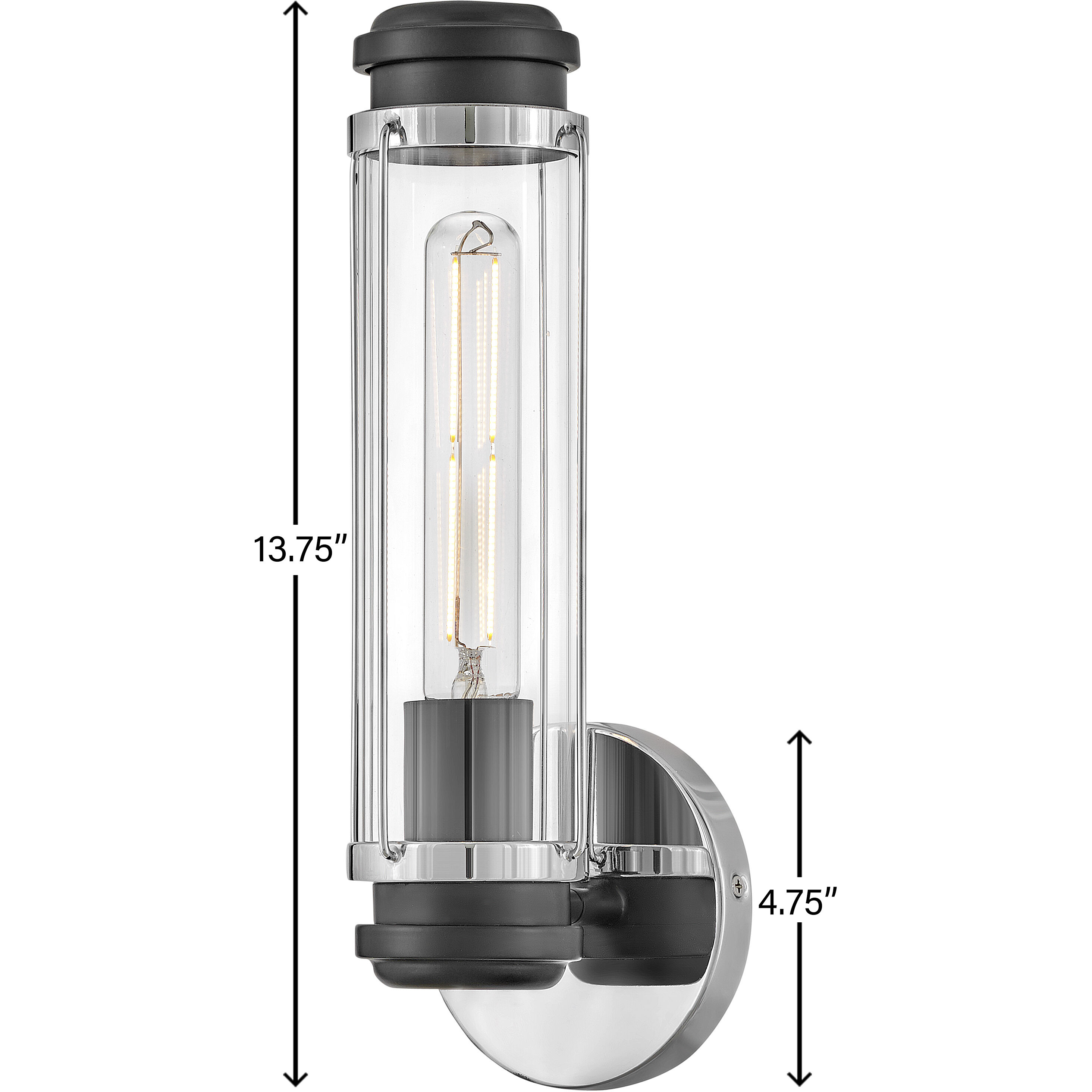 Masthead 1 Light 4.75 inch Chrome with Black Vanity Light Wall Light