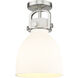 Newton Bell 1 Light 8 inch Satin Nickel Flush Mount Ceiling Light in Matte White Glass